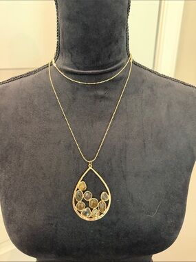 Gold-Tone Teardrop Crystal Pendant Necklace - Women Jewelry